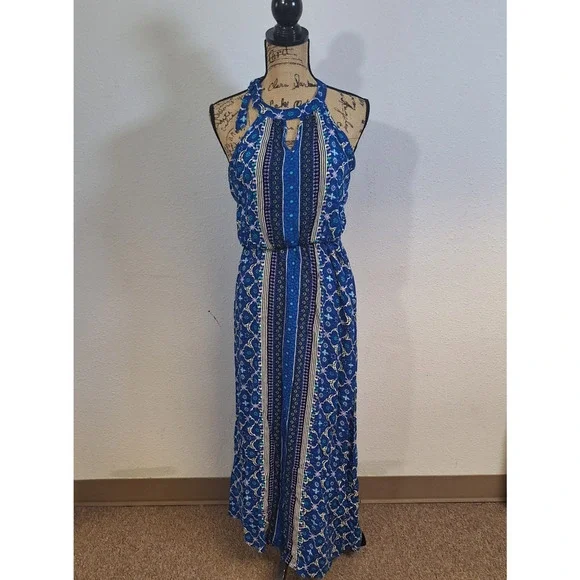 Elle | Dresses | Elle Rayon Halter Maxi Dress Sleeveless Summer Medallion  Blue Womens Size S | Poshmark